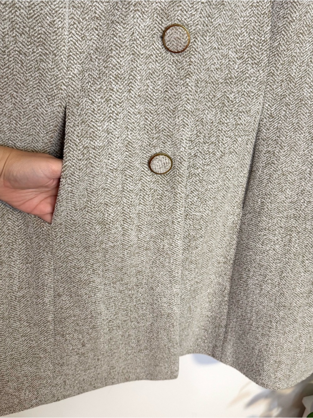 Estelle Plus Size Herringbone Coat 4X Neutral Longline Jacket Classic Chic Beige - Picture 6 of 10